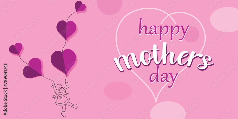 Mother's day greeting card with paper cut style flowers background