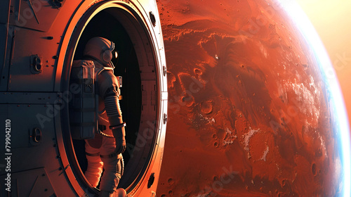 Astronaut gazes at Mars’ surface from spacecraft’s portal