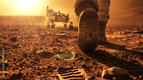 Close-up of astronaut’s first step on Mars