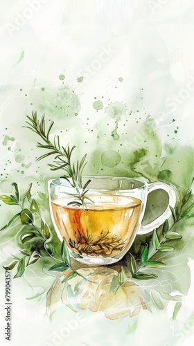 Watercolor tea infusion, a blend of elegance and health. Perfect for calm and culinary aesthetics.
