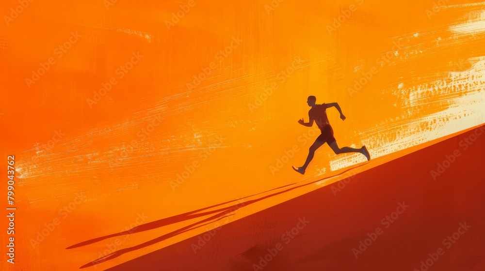 Energetic runner silhouette on abstract orange backdrop, portraying motion and fitness. Energetic runner silhouette on abstract orange backdrop, portraying motion and fitness.