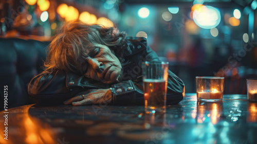 Old female drunkard in a pub photo