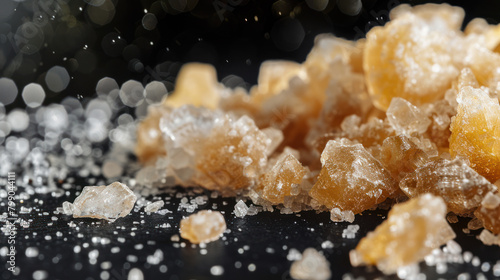 Yellow crystals of MDMA on black surface