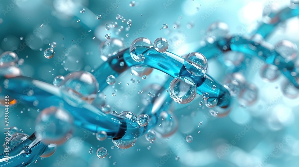 3D illustration of a DNA strand with water droplets. 3D illustration of a DNA strand with water droplets.