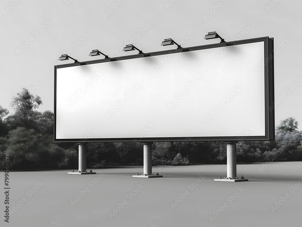 Obraz premium Billboard mockup with white background seen from side angle. Billboard mockup image, large clean white surface, empty large advertising space, Bigboard