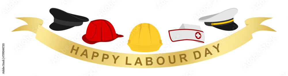 a group of hat in different Professions. Construction worker, nurse Doctor, Policeman, firefighter, officer and ribbon happy labour day. animation video on alpha channel background. a group of hat in different Professions. Construction worker, nurse Doctor, Policeman, firefighter, officer and ribbon happy labour day. animation video on alpha channel background.