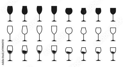 wine glass icon set. vector illustration isolated on white background.
