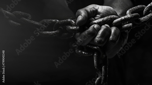 Powerful Hands Gripping a Heavy Chain photo