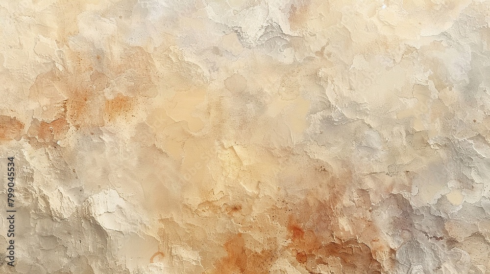 Abstract painting in warm colors with a rough texture.