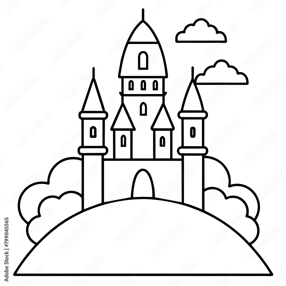 Obraz premium Fairytale castle hilly top scene - castle in the woods - vector design - vector art - premium vector - latest vector design and illustration