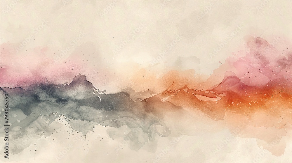 Abstract watercolor painting with a gradient of orange, pink, and blue.