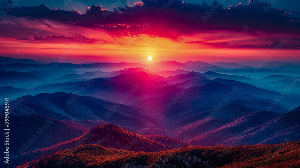 A beautiful sunset over a mountain range.