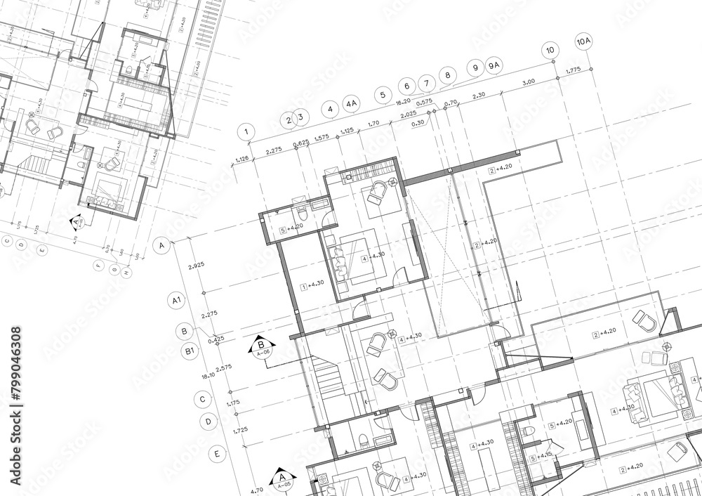 Floor plan designed building on the drawing. Floor plan designed building on the drawing.