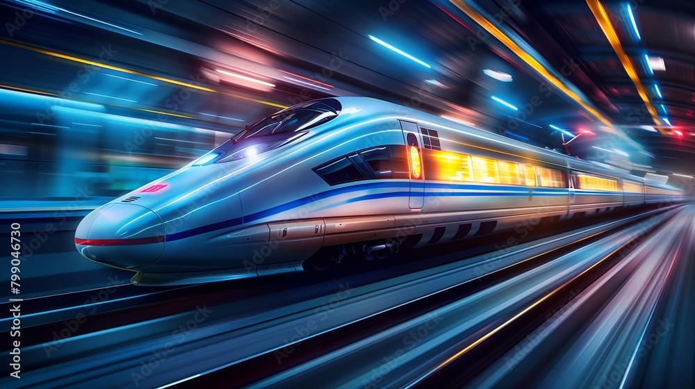 dynamic blurred image of cutting-edge train riding fast in the tunnel. Generative ai dynamic blurred image of cutting-edge train riding fast in the tunnel. Generative ai