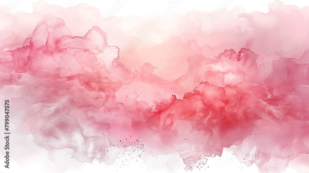 Delicate ethereal pink clouds float on a white background. Soft pastel colors create a dreamy romantic watercolor painting.