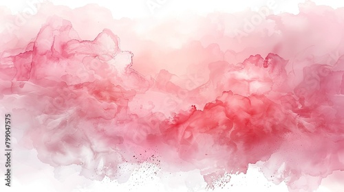 Delicate ethereal pink clouds float on a white background. Soft pastel colors create a dreamy romantic watercolor painting.