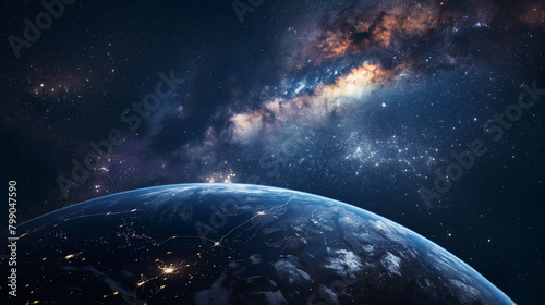 Nightly planet earth in dark outer space photo