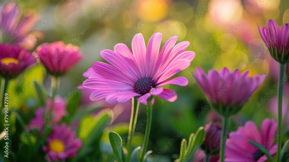 Purple flowers in a field with a blurred backdrop Purple flowers in a field with a blurred backdrop