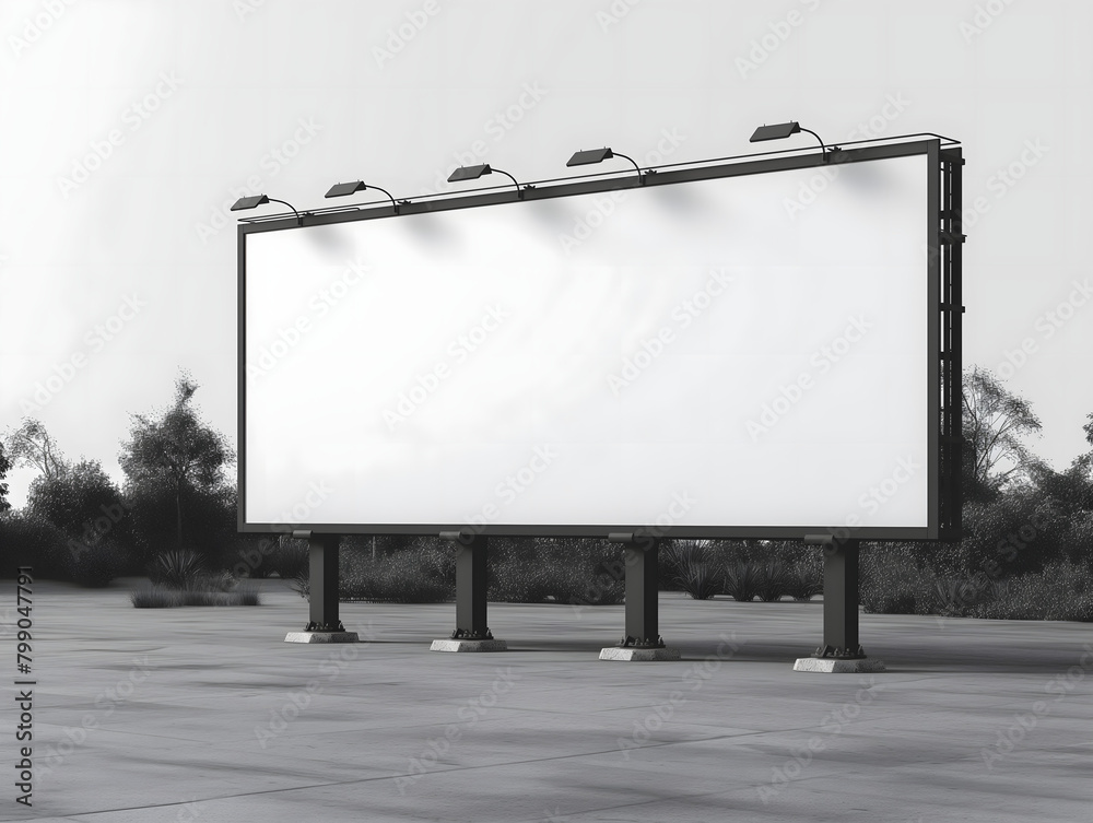 Obraz premium Billboard mockup with white background seen from side angle. Billboard mockup image, large clean white surface, empty large advertising space, Bigboard