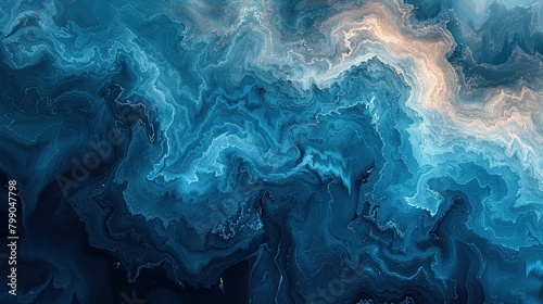 Blue and white abstract painting with an interesting fluid texture.