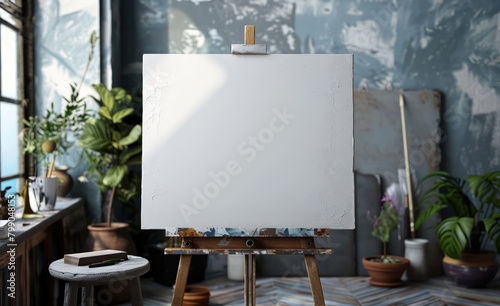 Easel With White Canvas in Room photo