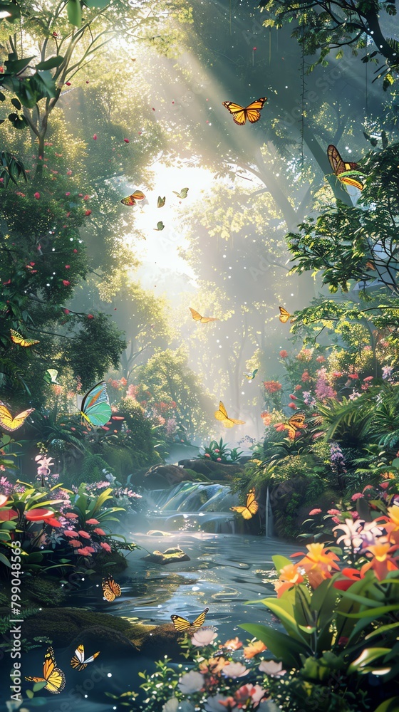 Bring to life a magical forest in CG 3D at eye-level angle