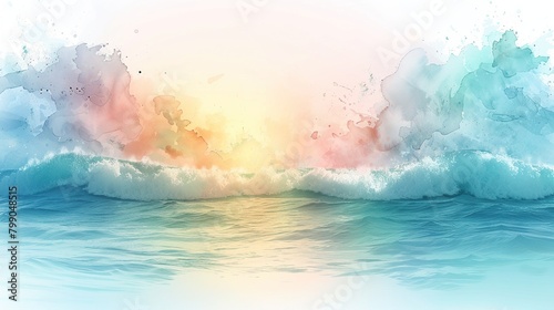 Abstract watercolor painting of ocean waves in a vibrant and colorful style.