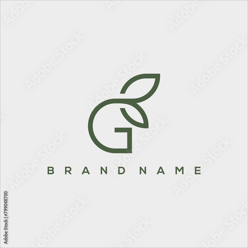 line art initial G green leaf logo vector