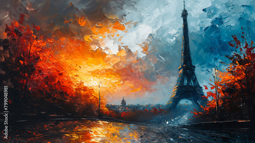 Abstract painting of the City Paris in France