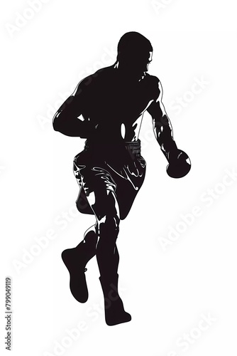 Silhouette of male boxing athlete on isolated white background. vector illustration. 