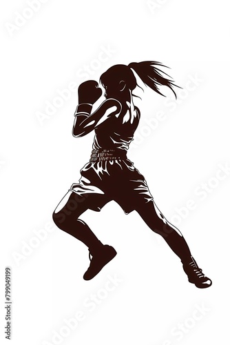 Silhouette of female boxing athlete on isolated white background. vector illustration. 