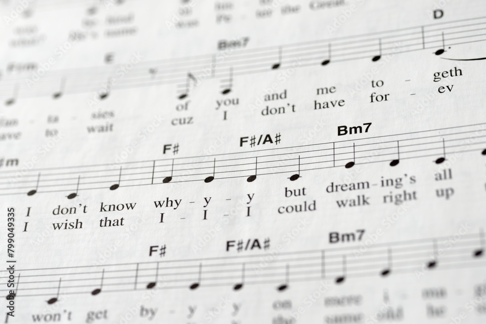 Close-up shot of old sheet music Close-up shot of old sheet music