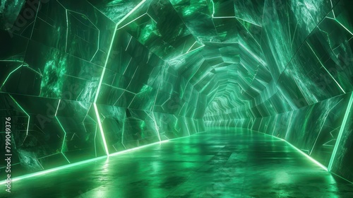 Illuminated Tunnel With Green Lights