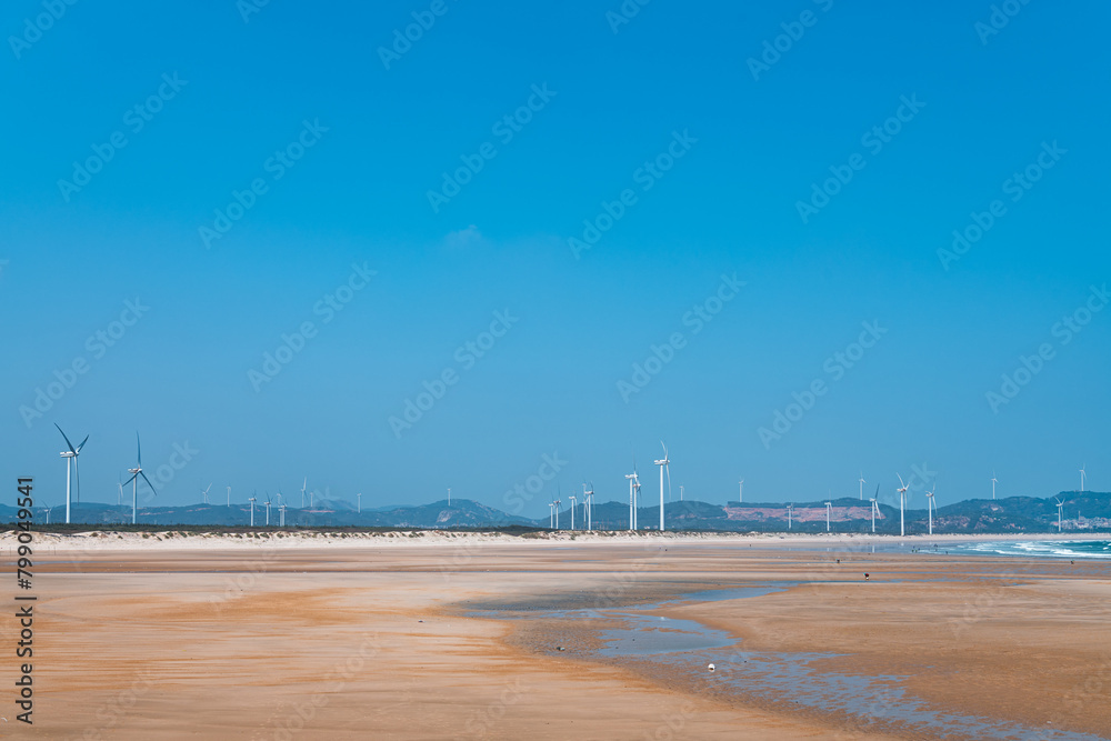 Pingtan seaside scenery and wind turbines