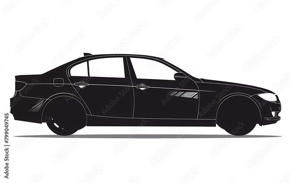 Car silhouette with side view, on isolated white background. vector illustration. 