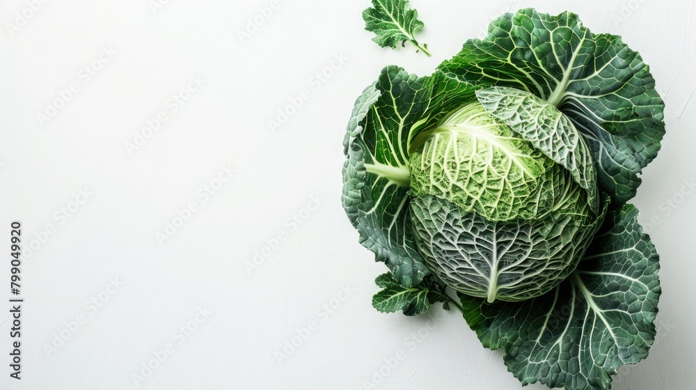 Fototapeta premium Cabbage on white background with copy space, top view
