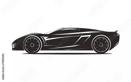 Sports car silhouette with side view, on isolated white background. vector illustration.