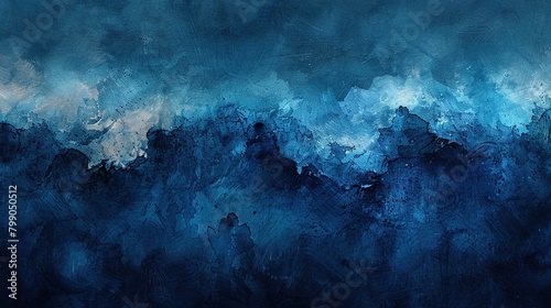 Abstract blue watercolor background. Dark blue texture with white splashes. © Man888