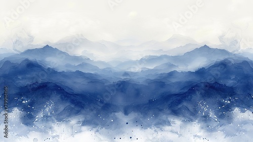Blue and white abstract watercolor landscape painting.