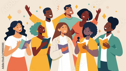 The passionate soulful melodies of a gospel choir carrying the weight of history honoring the struggles and victories of Juneteenth.. Vector illustration photo
