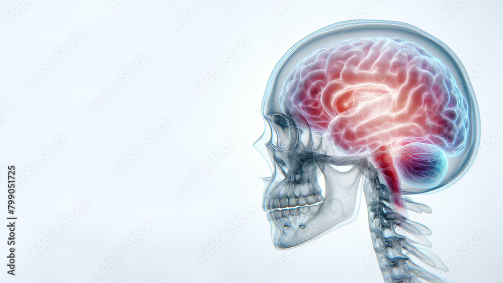 Medicine head pain medical brain headache blue anatomy red xray Generative AI