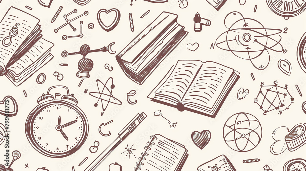 Seamless Education Doodle Pattern with Science and Music Icons Seamless Education Doodle Pattern with Science and Music Icons