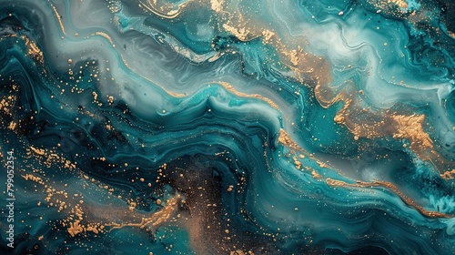 Teal and gold abstract painting.