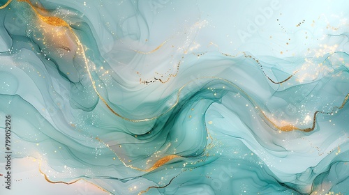 Elegant mint green and gold abstract painting. photo