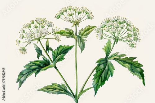 Angelica Botanical Illustration, Archangelica Medicinal Plant, Angelica Flowers Botanical Drawing