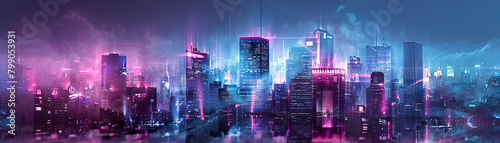 A digital painting of a cyberpunk city at night. The city is full of tall buildings, neon lights, and flying cars. The sky is dark and cloudy. photo