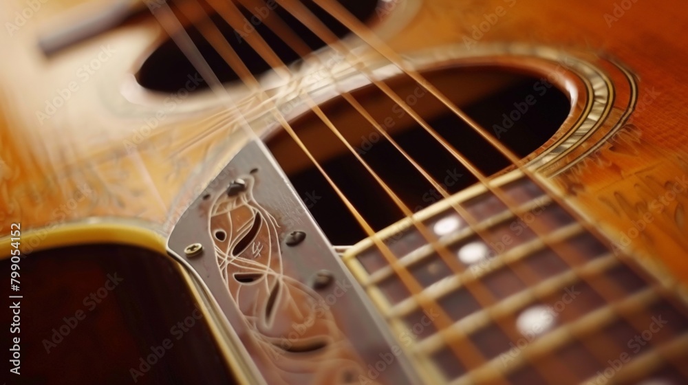 Fototapeta premium Close up of wooden guitar