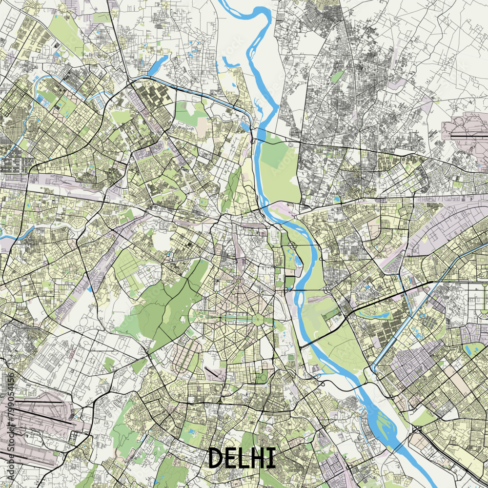 Obraz premium Delhi, India map poster art