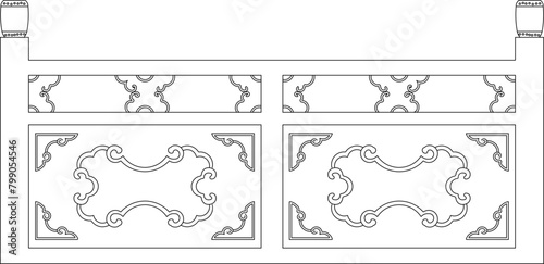 Detailed vector sketch illustration of an old vintage classic traditional ethnic fence railing