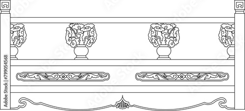 Detailed vector sketch illustration of an old vintage classic traditional ethnic fence railing